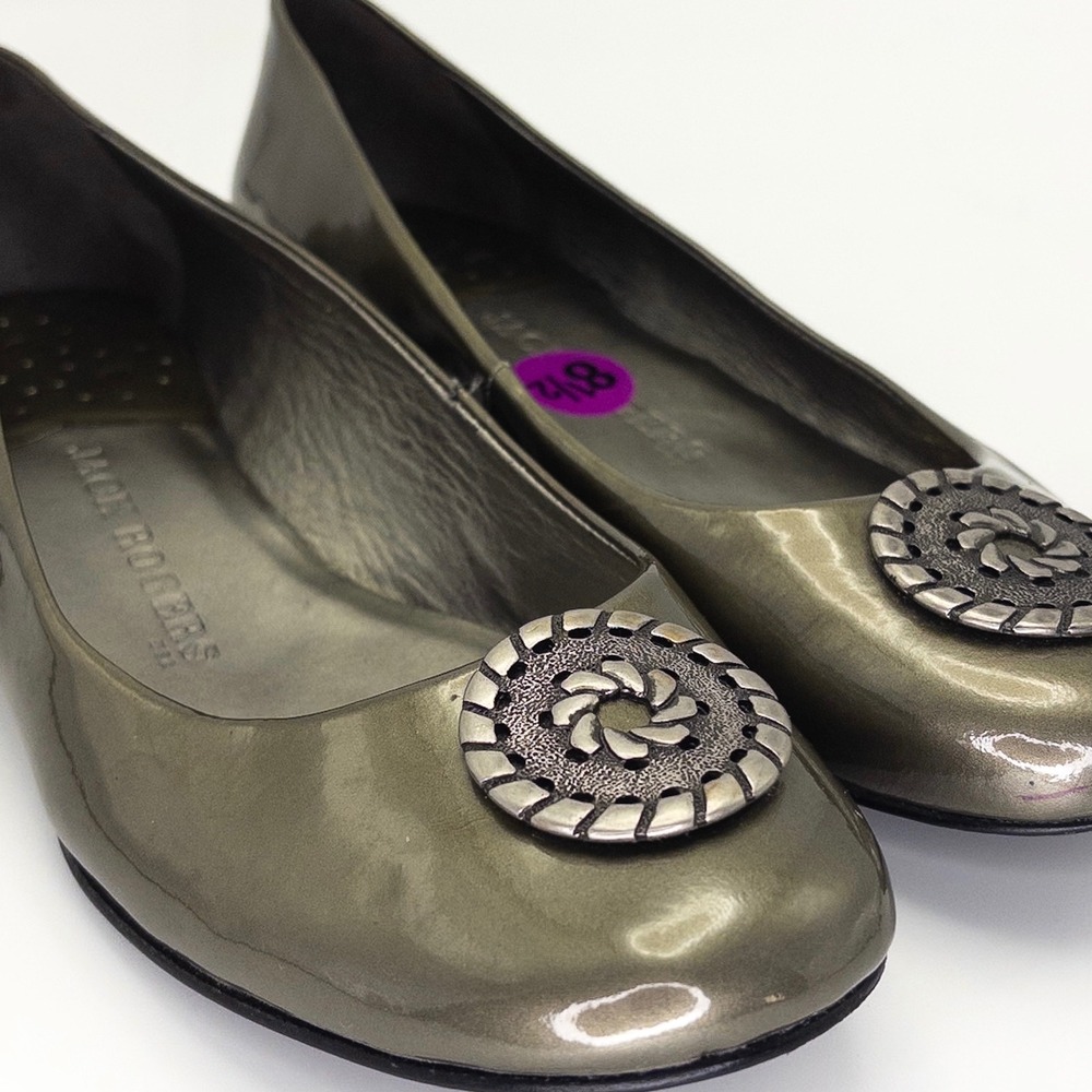 Jack Rogers Women's 8.5M Olive Patent Leather Medallion Ballet Flats Shoes